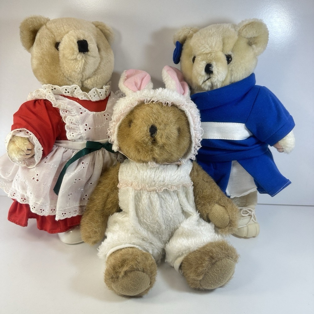 Tender Heart Treasures Lot of 3 Teddy Bears & Outfits Cheerleader Maid Bunny